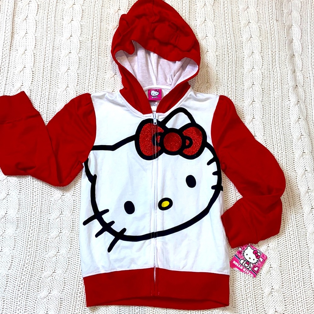 New Evy Hello Kitty Full Zip Hoodie girls size Medium 10